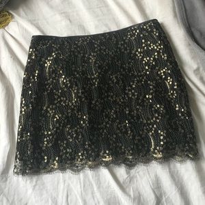 MILLY NEW YORK •Black And Gold Lace Mini Skirt•